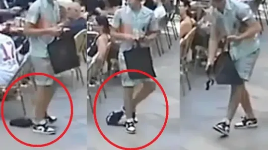 CCTV captures thief stealing bag with his foot in Barcelona’s Gothic Quarter