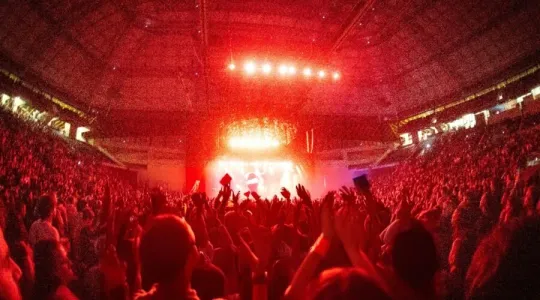 Aerial view of Barcelona's Anella Olímpica with Palau Sant Jordi and Estadi Olímpic Lluís Companys