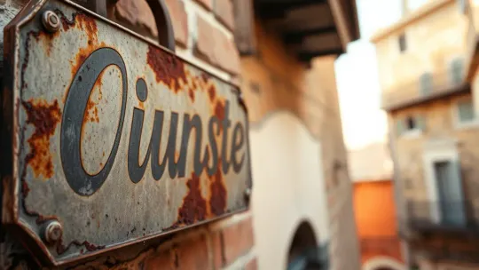 An old, weathered Cacaolat sign with cursive letters on a brick building facade in Barcelona.