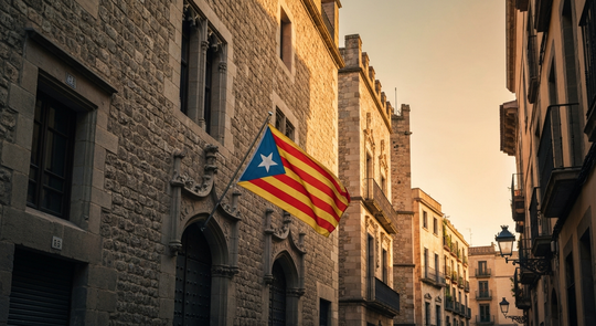 Senyera Catalan flag in El Born district, Barcelona