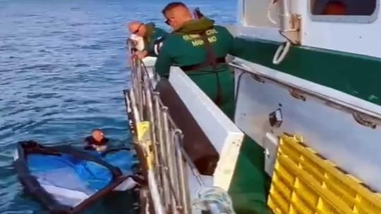 Guardia Civil patrol boat Río Tordera on the water near Barcelona coastline