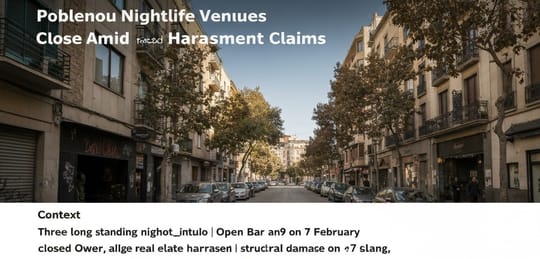 Nightlife venues with closed shutters on a street in Barcelona's Poblenou district.