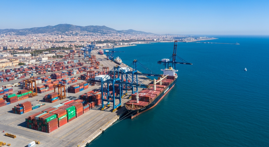 Aerial view of the Port of Barcelona with cargo containers