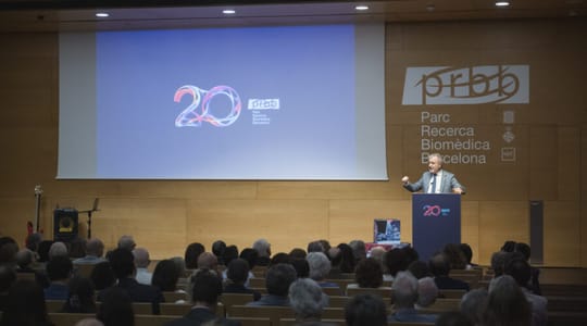 Barcelona Mayor Jaume Collboni speaks at the Barcelona Biomedical Research Park (PRBB) 20th anniversary event.