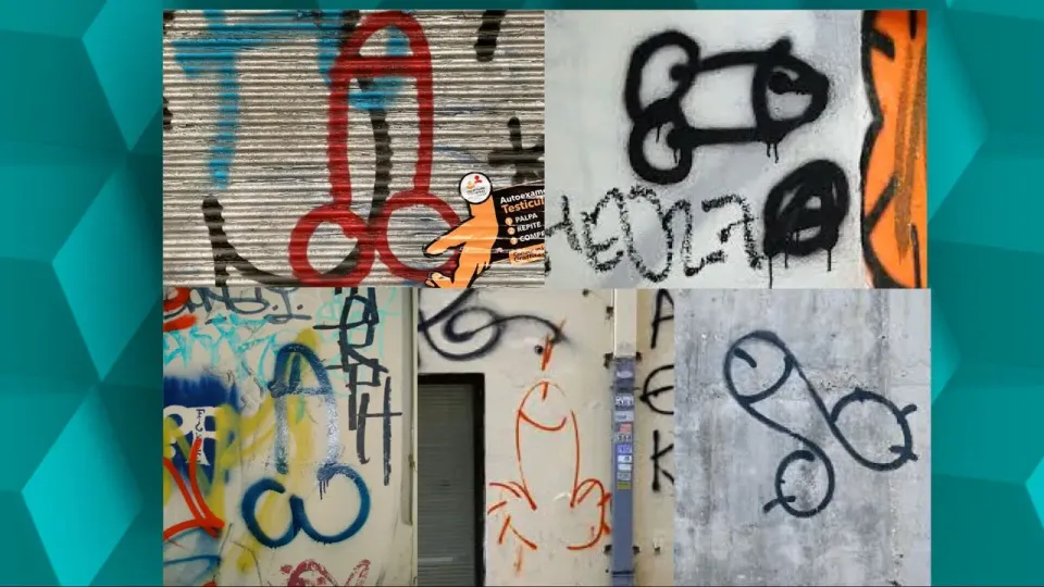 Statue of David by Michelangelo showing his penis, viewed by tourists in a museum.