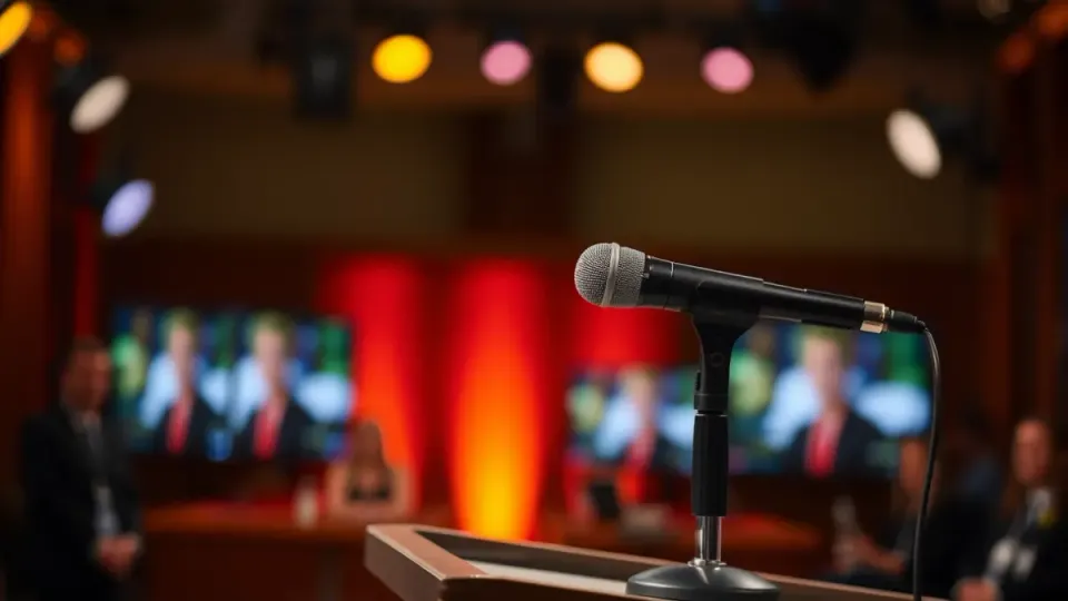 Eloi Vila, a journalist, speaks into a microphone in a television studio.