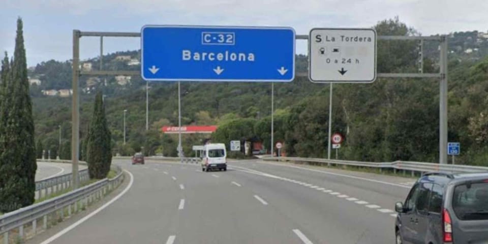 Emergency vehicles at the scene of a fatal motorcycle accident on the C-32 motorway near Palafolls