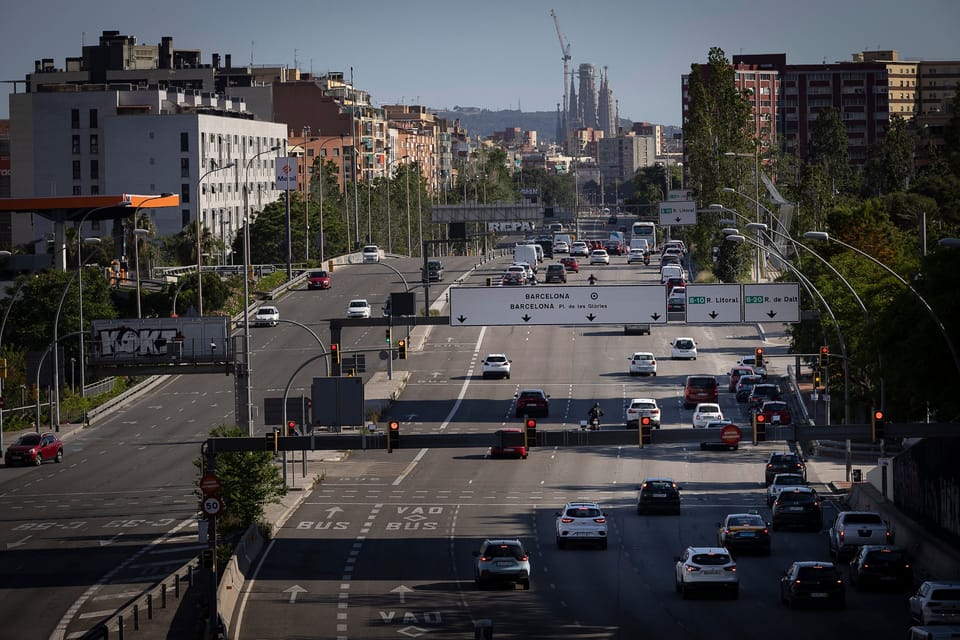 Urban street in Barcelona's Nou Barris district with ongoing construction or renovation