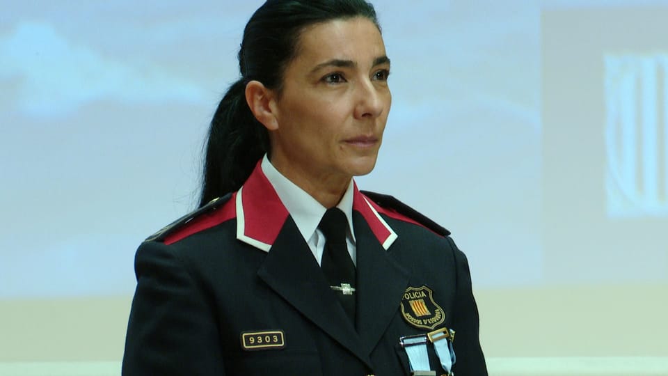 Montserrat Escudé, chief intendant of Mossos d'Esquadra, speaking at a press conference in Barcelona
