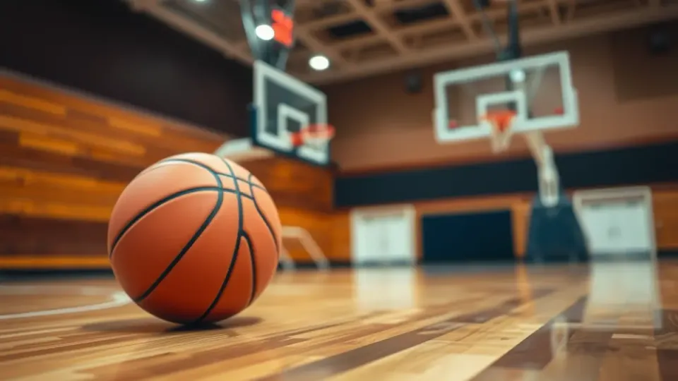 A basketball on a court, symbolising the upcoming playoff match between CB L'Hospitalet and CB Navàs.