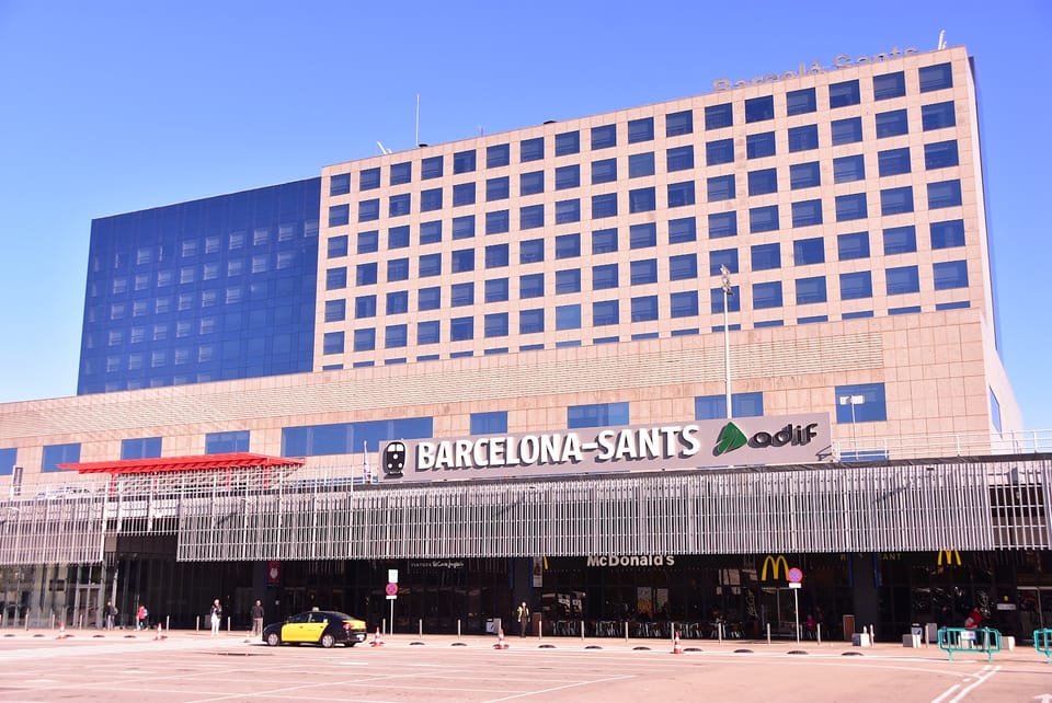 The facade of Barcelona-Sants railway station