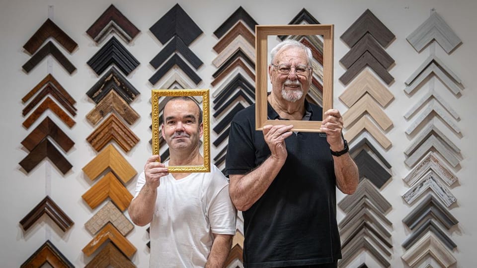 Salvador Olaria Riera, third-generation owner of Fiol framing shops, stands inside one of his Barcelona stores.