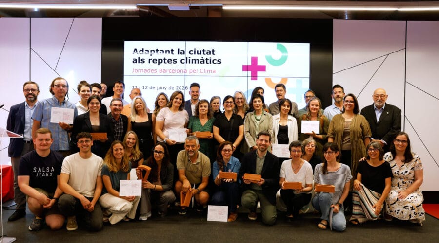 Barcelona City Council representatives presenting sustainability awards to various project leaders.